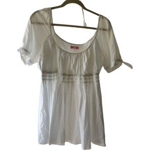 Lilly Pulitzer White Top Size 14 Bows Empire Waist Tie Sleeves Boho Romantic